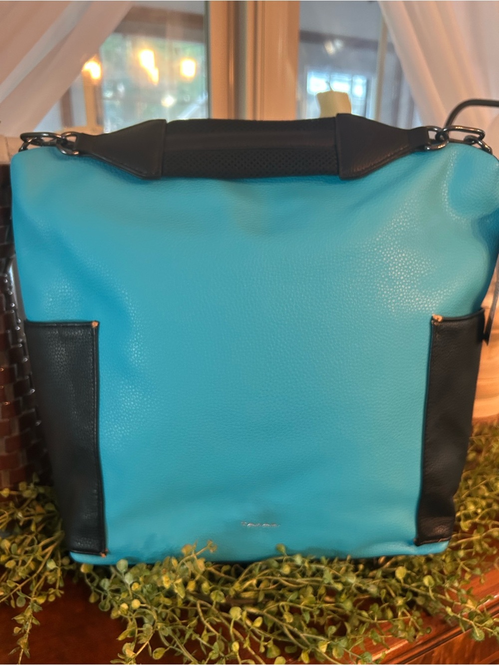 Tahari Turquoise Blue Leather Crossbody or Tote